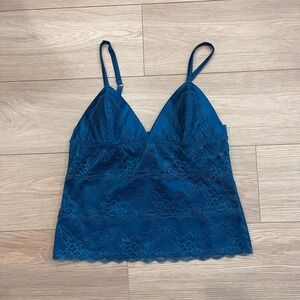 Blue Cami Tank Top‎ Floral Lace Women M Fairy Coquette Soft Glam Balletcore Y2K